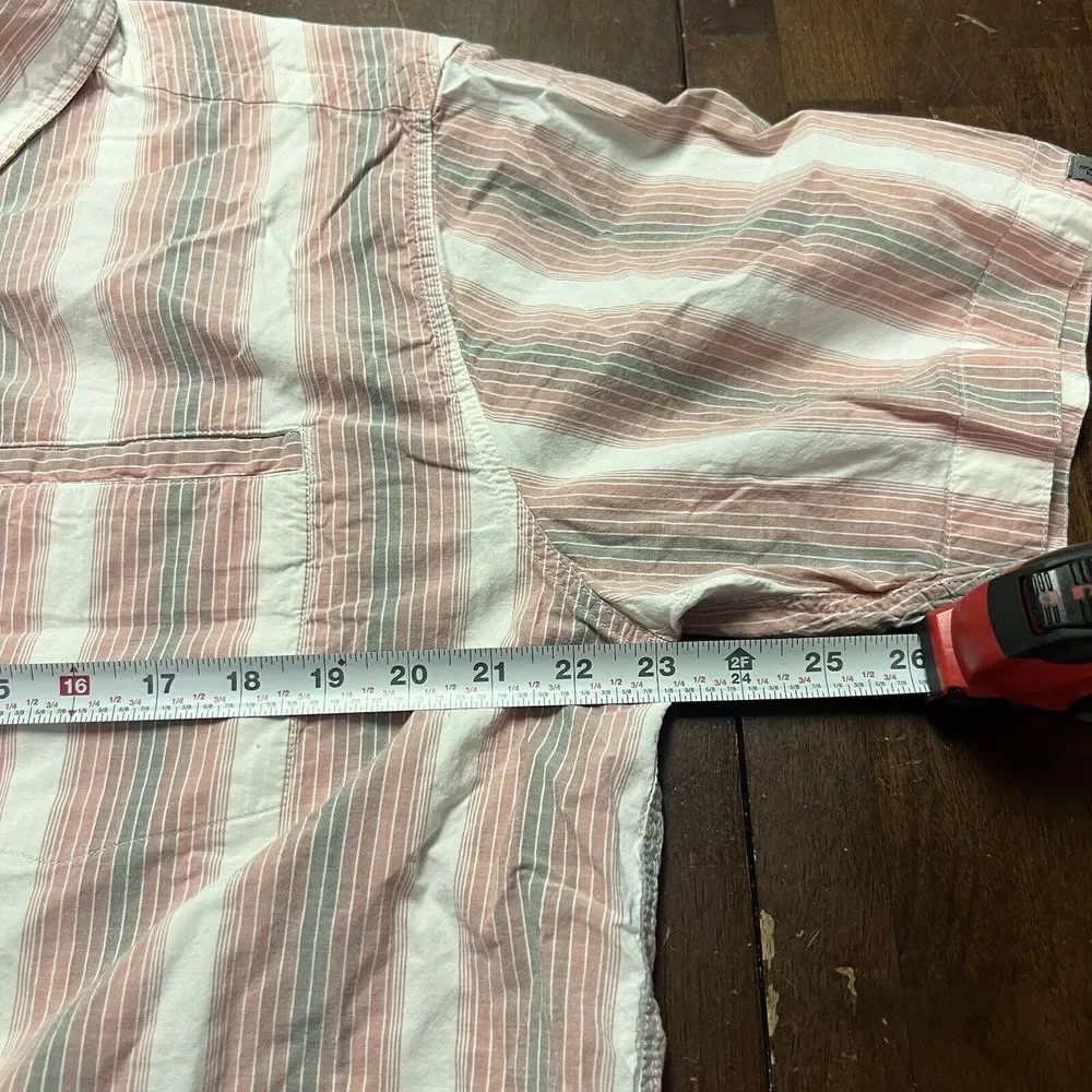 North Face Mens L‎ Button Preppy Stripe Shirt Pink Short Sleeve Hiking Camping